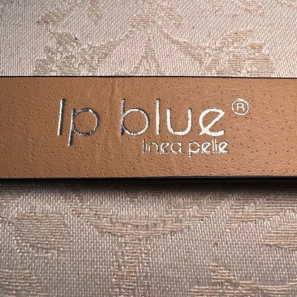 LP Blue Linea Pelle Black Faux Leather Belt Gold Buckle Size Small 40.5 inch - Picture 7 of 7